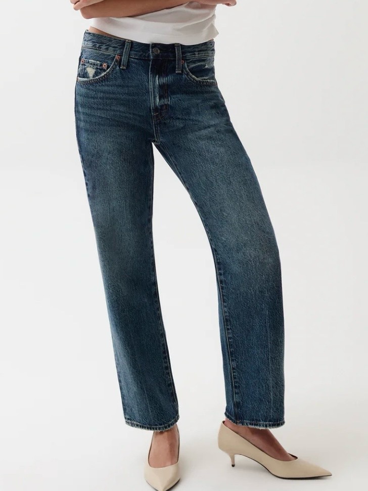 Pistola Anthropologie Bowed Straight Leg Baggy 100% Cotton Luxury Denim 30